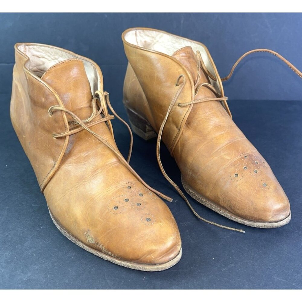 Womens Italian Leather Lace Up Ankle Boots Chukka EU 39 US 8.5 Old Distressed